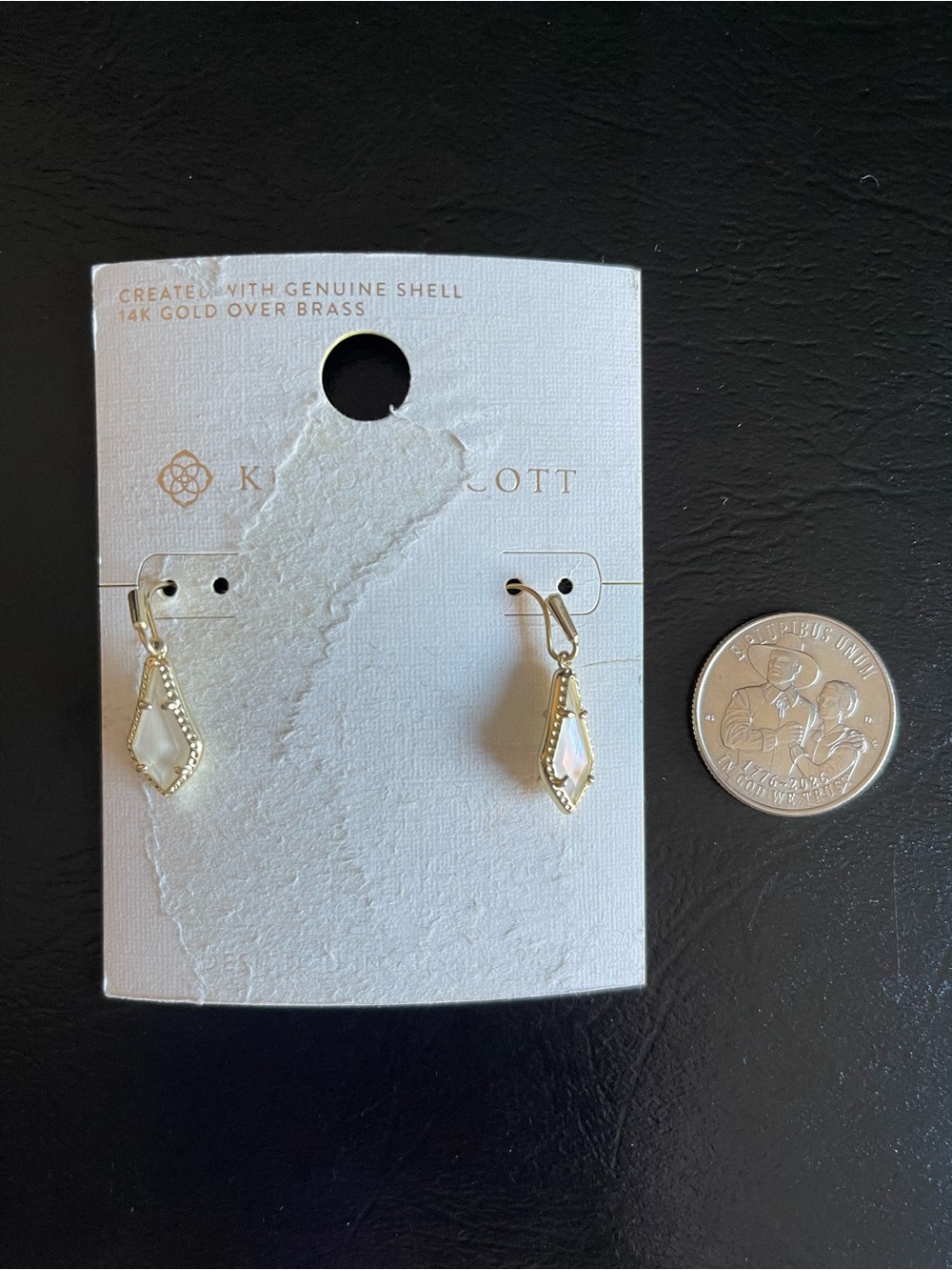 Kendra Scott Gold and mother of pearl Drop Earrings. - Picture 3 of 7